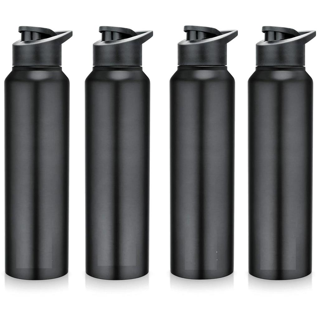 Bouteille d'eau en acier inoxydable 1 L pour enfants, garçons, filles, bouteilles 1 litre pour la salle de sport, le sport, l'utilisation au réfrigérateur, l'école et le bureau (Bouchon à bec - Lot de 4, Noir)
