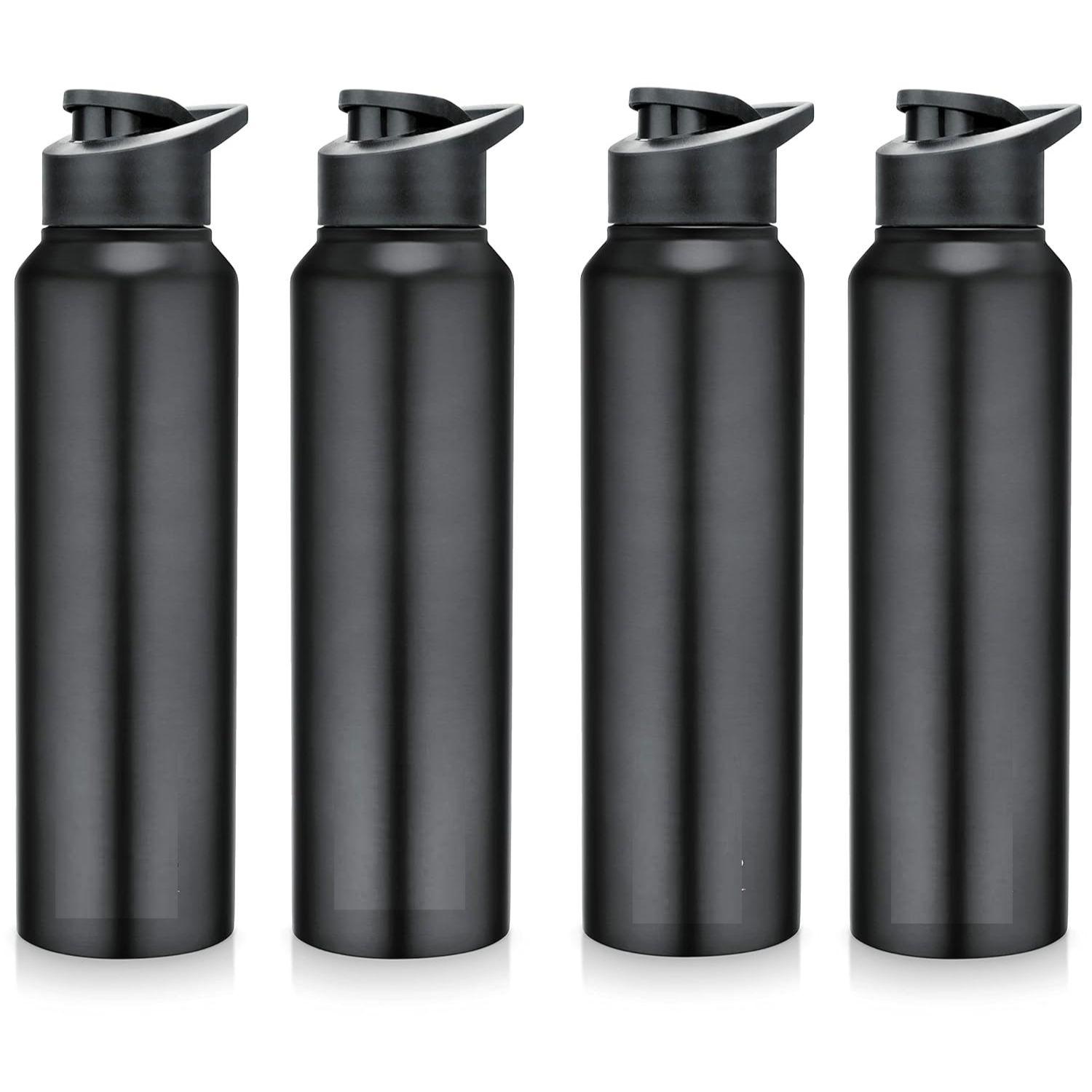 

Бутылка для воды из нержавеющей стали 1 л для детей, мальчиков, девочек, бутылки 1 литр для спортзала, спорта, использования в холодильнике, школы и офиса (Крышка-поильник - Набор из 4 штук, Черный)