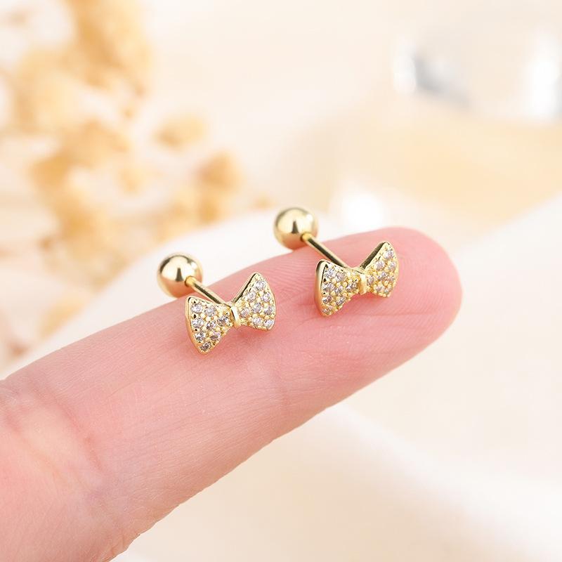 Delicate Bow Stud Earrings For Women Screw Back Cartilage Piercing Hypoallergenic Fashion Jewelry Small Exquisite Ear Bone Clip