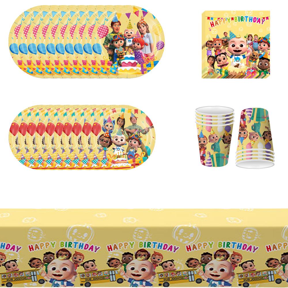 

51pcs Cocomelon Party Supplies Set Include Plates, Napkins, Cups, a Tablecloth
