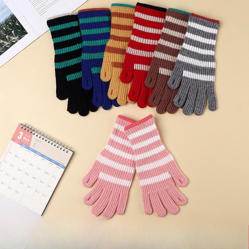 Women's Autumn and Winter Warm and Cold Gloves Outdoor Cycling Windproof Knitted Wool Gloves Student Touch Screen Thickened Gloves
