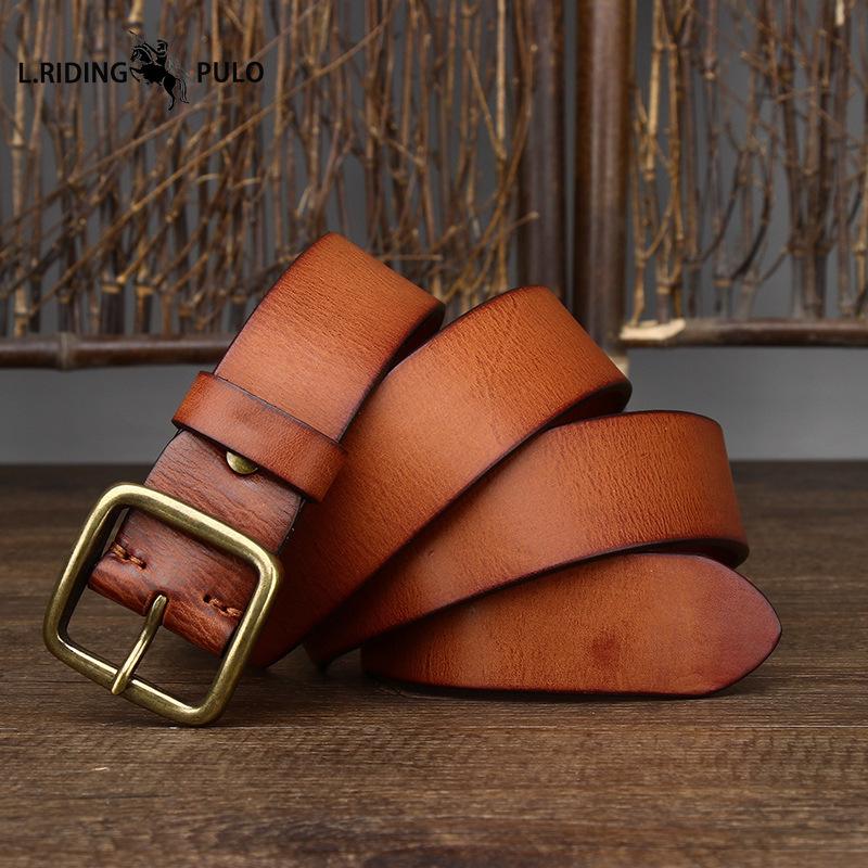 Korean Style, Fashionable Genuine Leather Buckle, Pure Copper Men s Belt, Trendy Young Men s Pure Cowhide, Versatile Retro Belt 100cm
