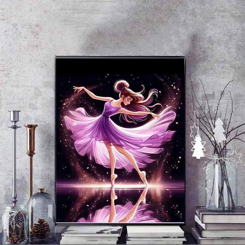 Disney Diamond Painting Purple Dreamy Ballerina Healing Illustration, 5D Diamond Painting Art Embroidery Cross Stitch Room Decoration