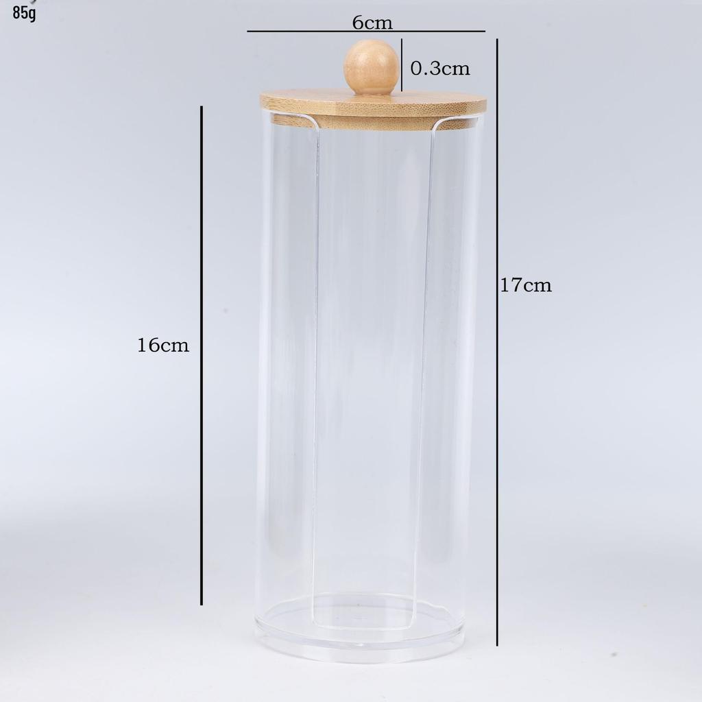 Suport transparent pentru bețișoare de bumbac cu model de diamant - capac din bambus, cutie rotundă portabilă pentru depozitarea cosmeticelor