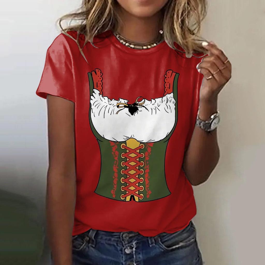 Women's Casual Pullover Short Sleeve T-Shirt Oktoberfest Print Crew Neck Top Lightweight Soft Fabric Comfortable Fit