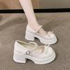Pearl belt platform Mary Jane shoes autumn 2025 new bow thick heel single shoes women's versatile casual women's shoes