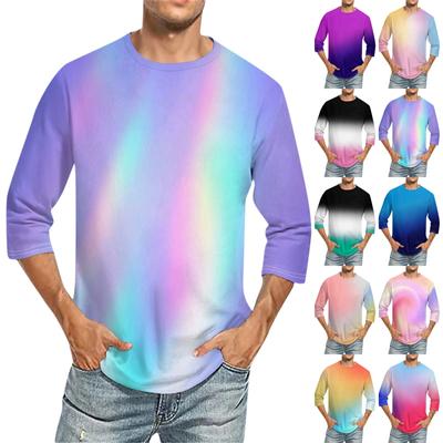 Men's Solid Color Round Neck Three Quarter Sleeve Top T-shirt