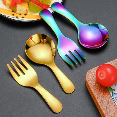 2 Teile/satz Edelstahl Baby Löffel Gabel Set Kurzen Griff Spiegel Poliert Mini Eis Dessert Tee Suppe Löffel Gabel Set küche Besteck Utensilien