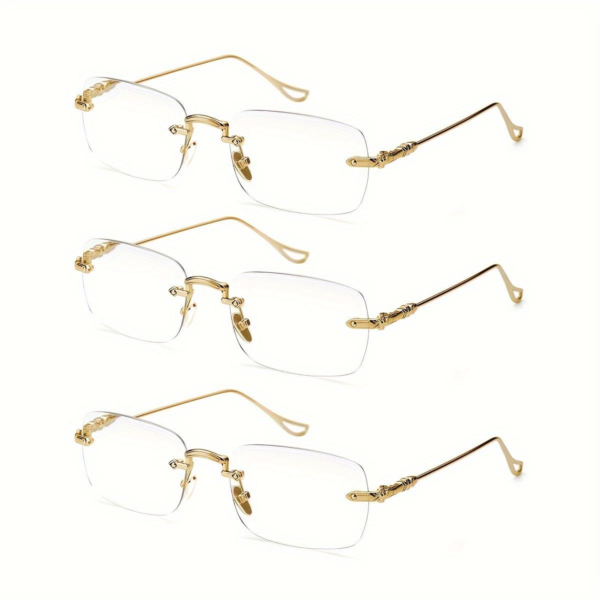 

3 шт. Элегантные безободковые металлические очки прямоугольной формы, модные очки с защитой от синего света, удобные компьютерные очки