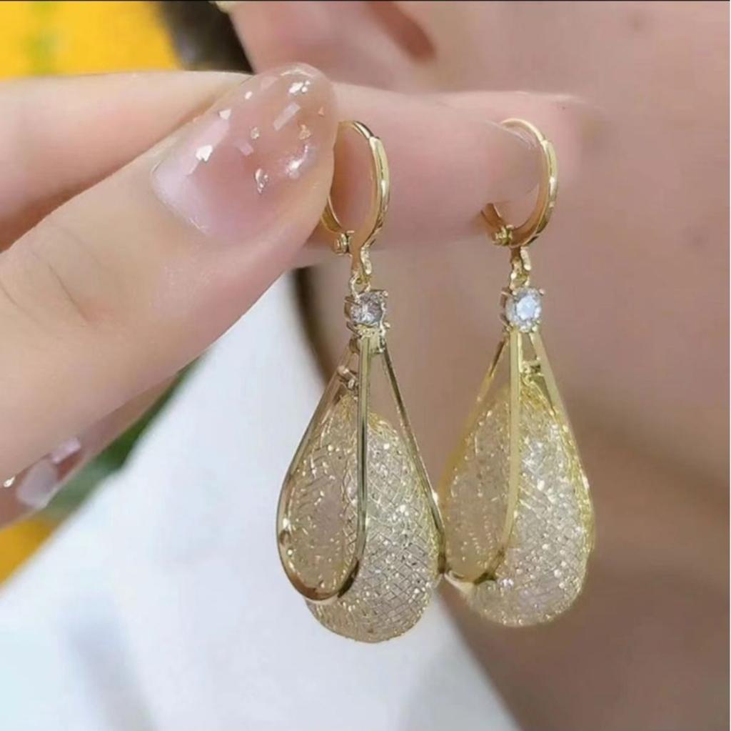 Alloy Earrings, Stylish Mesh Teardrop Ear Clips