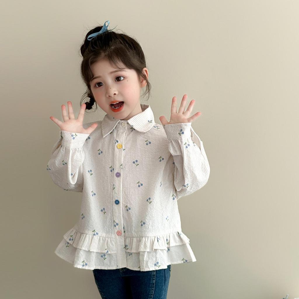 Girls' Floral Plaid Shirt - Spring/Autumn 2025 Fashion for Children