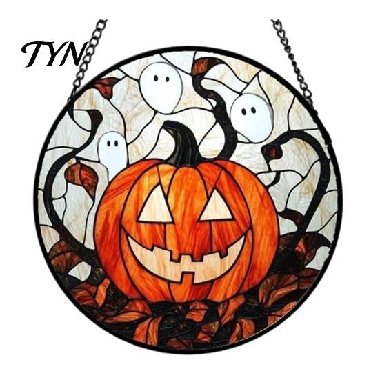 Seasonal Decorative Disc Retro Halloween Pendant, Ghost/Bat/Spider Web/Pumpkin Head Print, Door Handle Welcome Sign Vintage Acrylic Hanging