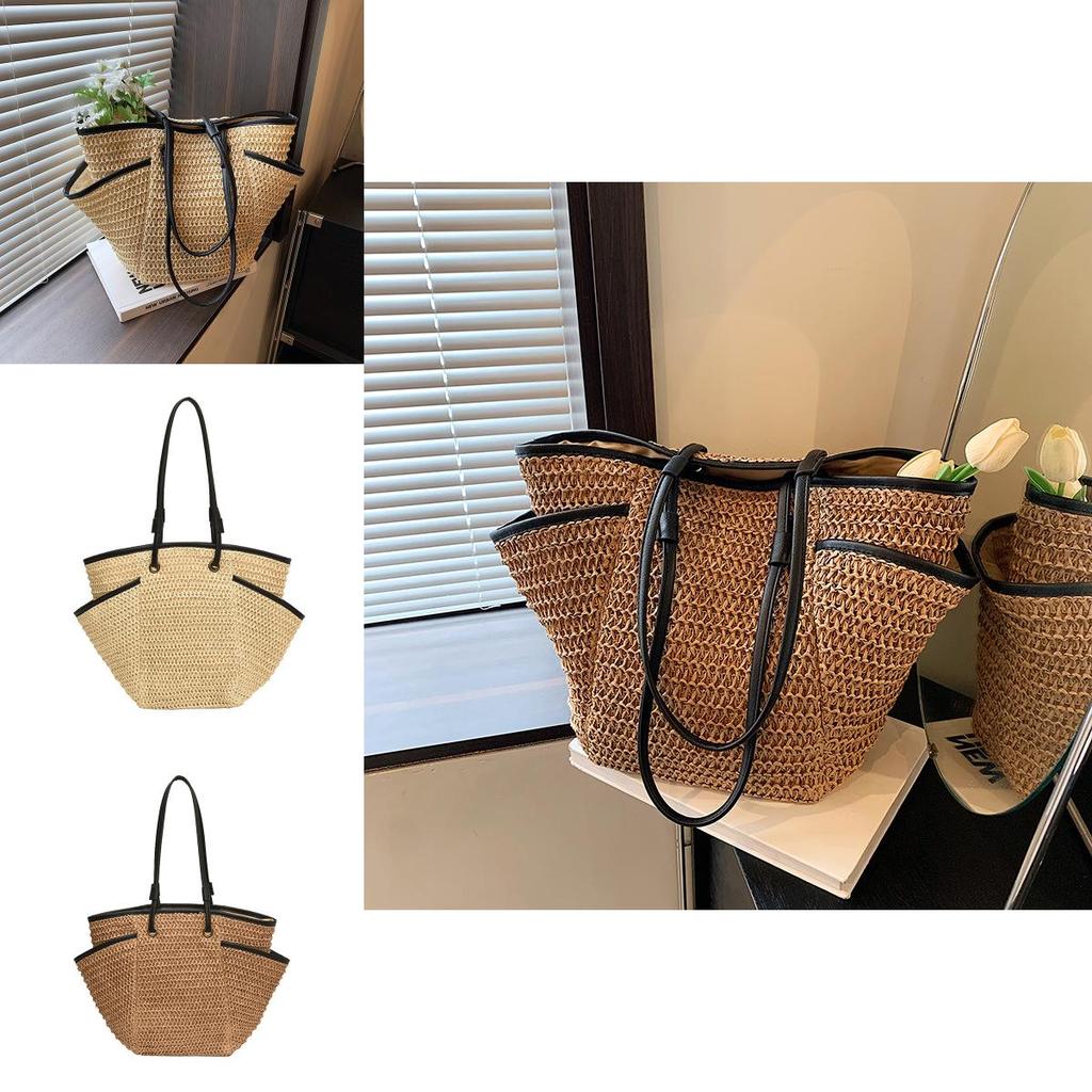 Borsa Tote Intrecciata Grande Capacità Estiva per Donna con Chiusura a Zip per Vacanze al Mare e Uso Quotidiano