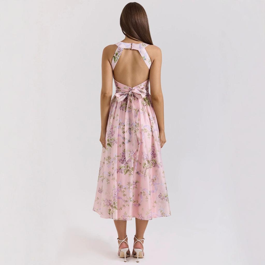 House fairy temperament fashion high sense French halter strap split fork medium and long suspender dress
