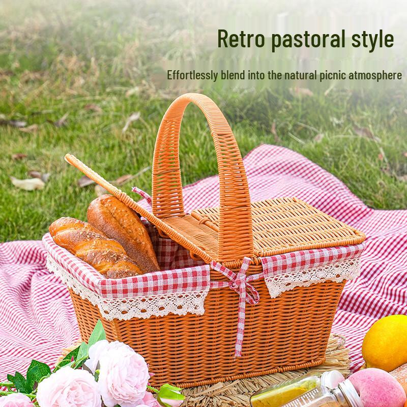 Vintage Woven Rattan Picnic Basket