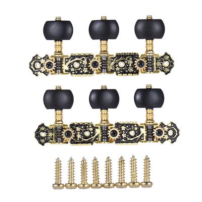 2 Pcs (L&R) Classical Guitar Tuning Peg Gold and Black Plated Acoustic Guitar Machine Heads 1 : 14 Tuning Keys Knobs String Tuners (AOS-020HV3P)