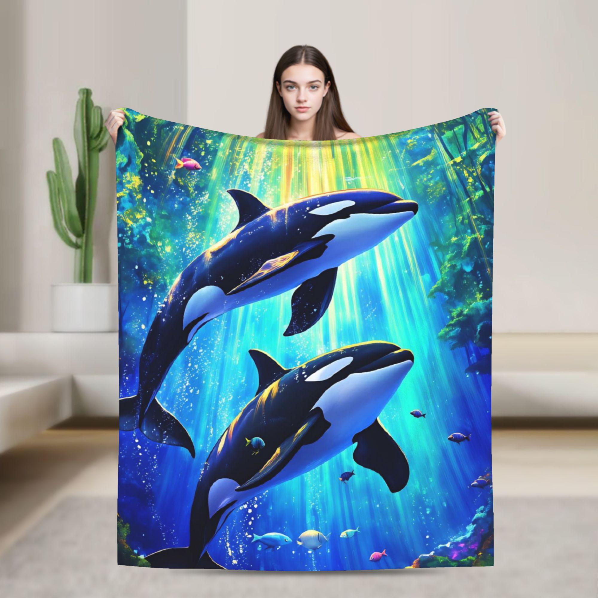 

Orcinus orca Throw Blanket Warm Comfy Casual Blanket For Living Room Travel Car Flannel Bedspread Bed Cover 75x100cm (30x40inch)