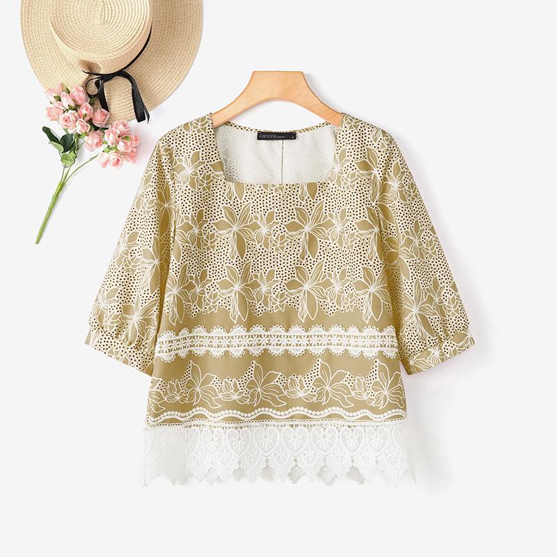 

ZANZEA Women Square Neck Summer Casual 3/4 Sleeve Blouse 5XL хакі