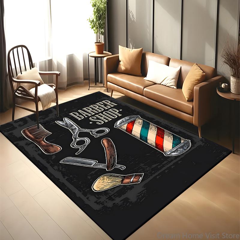 15 Size Barber Shop Retro Signage Area Rug Large Carpet Rug for Living Room Bedroom Kitchen Bathroom Bedside Play Anti-slip Mat