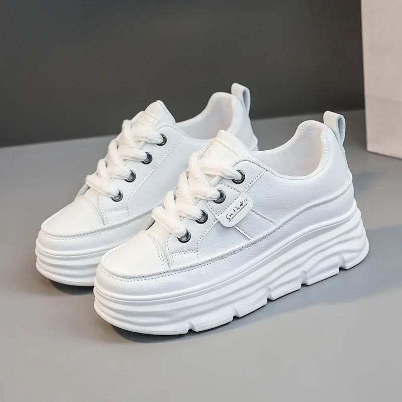 

Trendy Off White Shoes for Women Comfortable Soft Sole Platform Sneakers Casual Running White Sneakers Heightening Women Shoes 39 білий