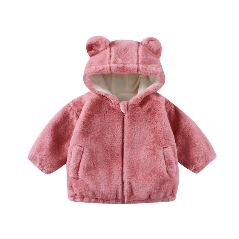 

Детское флисовое пальто с капюшоном, теплое, на молнии, для детей 1-5 лет 90