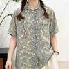 1116 Sommer Neu Damen Revers Japanisches Baumwollhemd Lockeres Hemd Oberteil Bedruckt Retro Literarischer und Künstlerischer Stil