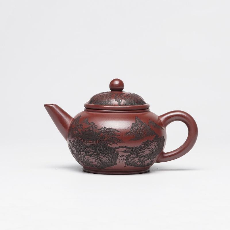 

270ml Classic Yixing Purple Clay Teapots Handmade Engraved Distant Hills Pot Raw Ore Dragon s Blood Sand Mud Kettle Zisha Teaset