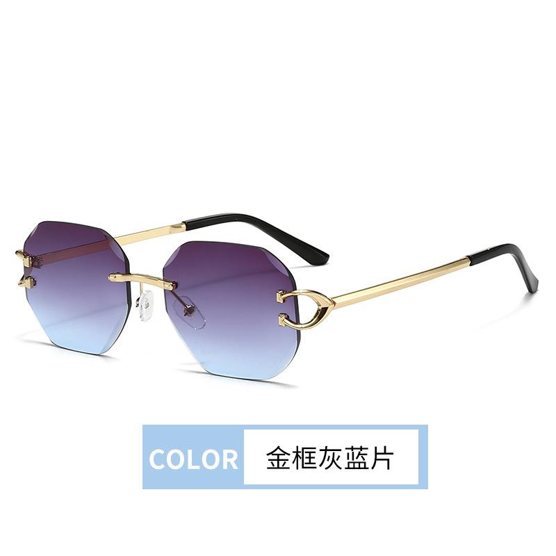 Vintage frameless trimmed sunglasses men s personality ins wind box polygon women s sunscreen UV protection tide sunglasses