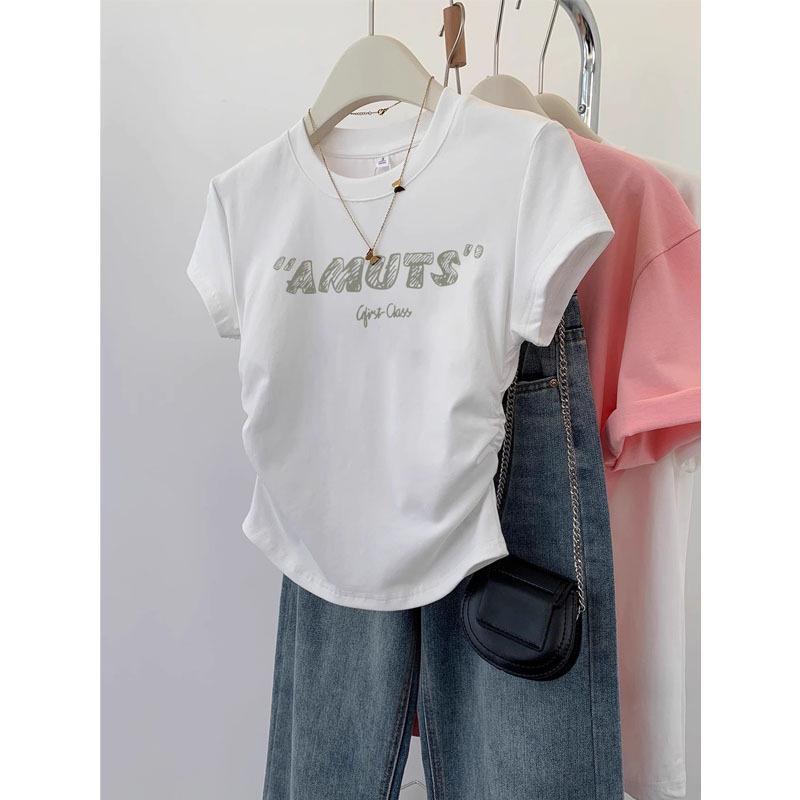 

Женская футболка с асимметричным плечом, облегающая, с коротким рукавом - Новый дизайн лета 2025 S [Recommended 70-95 lbs] белый