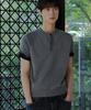 NODU Raglan Henley Neck Ribbed Crop Half Knit [Gray]