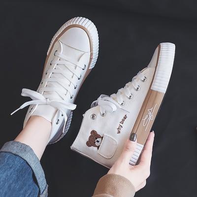 Autumn High-top Pocket Bear Canvas Shoes Women's Side Trade Cloth Shoes Rubber Shoes Casual Student Shoes Board Shoes