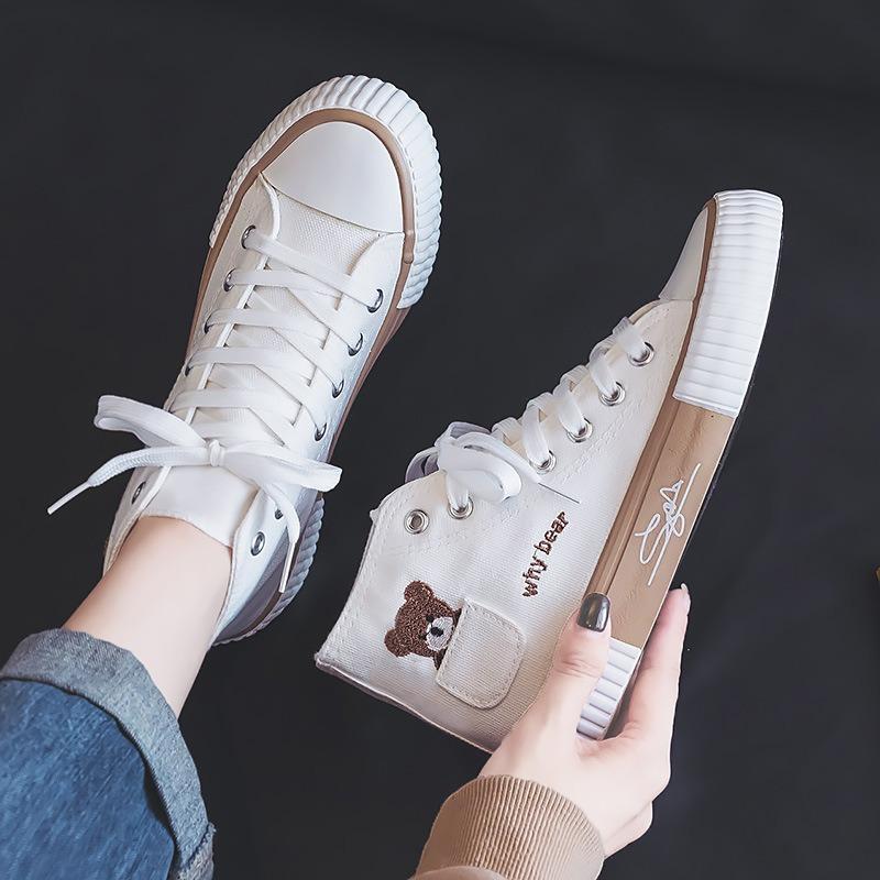 Autumn high-top pocket bear canvas shoes women's side trade cloth shoes rubber shoes casual student shoes board shoes