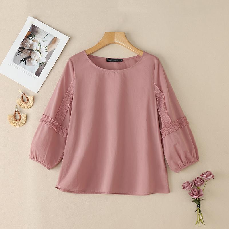 

ZANZEA Женская повседневная блузка с круглым вырезом и рукавом 3/4