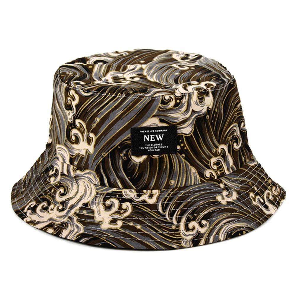Trendy Packable Reversible Bucket Hat Sea Waves Pattern Lightweight Sun Hat Uv Protection Durable Beach Cap For Men Women