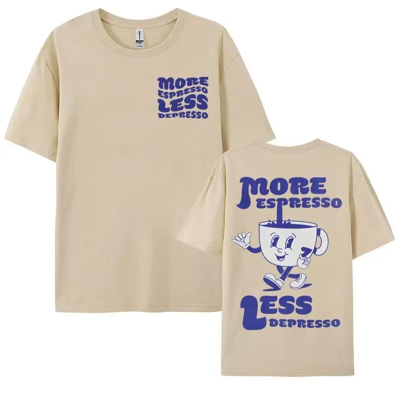 Funny More Espresso Less Depresso T-shirt Cute Espresso Aesthetic Retro Coffee Men Women Cotton Tees Summer Casual Sports Tops