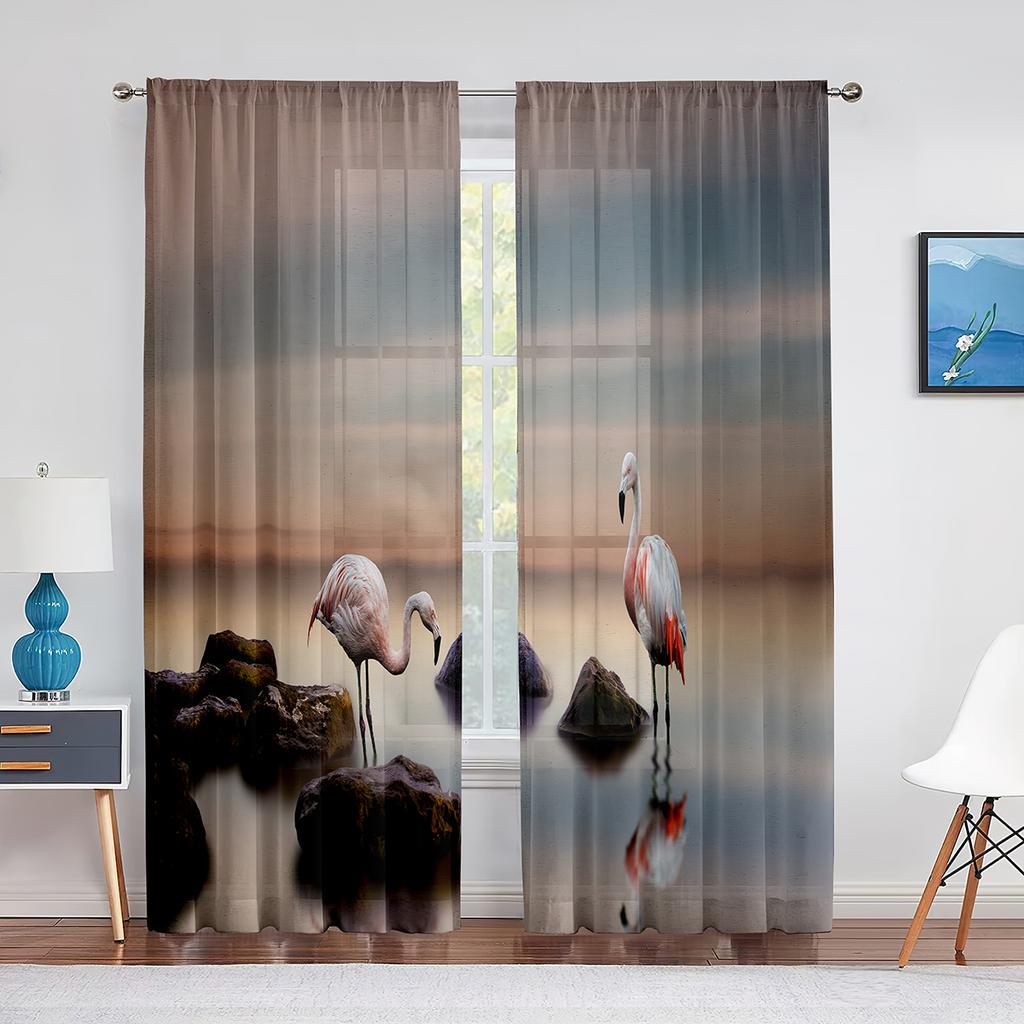 Różowe flamingi tropikalne ptaki romantyczna miłość przezroczyste firanki z woalu do salonu tiulowa firana okienna do sypialni i kuchni