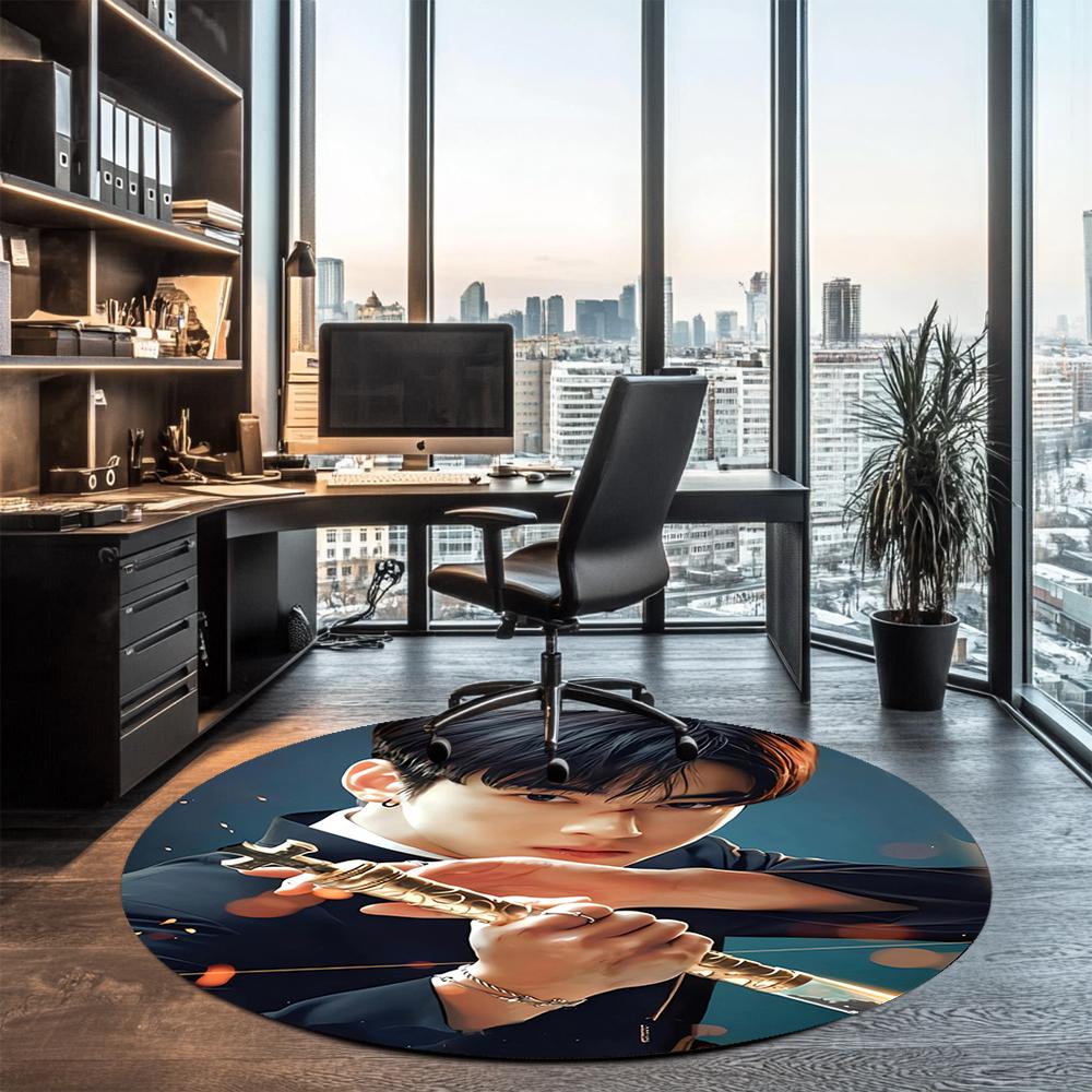 Cha Eun Woo Printed Round Rug Carpet Chair Rug Area Rug Entryway Doormats,for Office Chair Living Room Bedroom Kitchen Room.