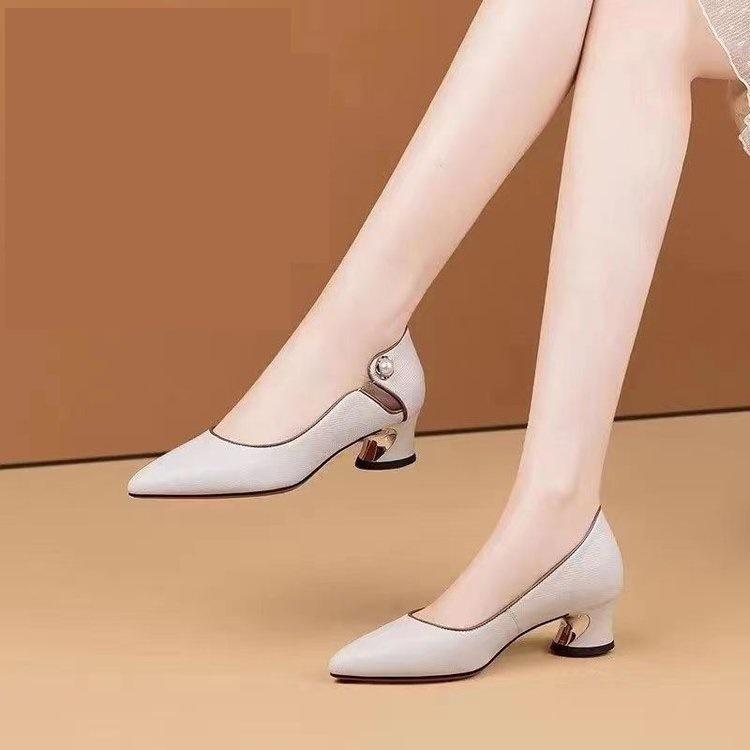 Women's Square Heels Pointed Casual High Heels Shallow Mouth Thick Heeled Banquet Shoes