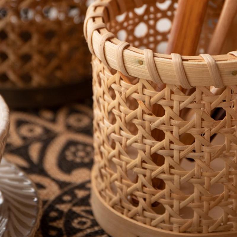 Ratanový úložný box na hůlky Ručně vyrobený organizér na lžíce Držák Organizace tužek