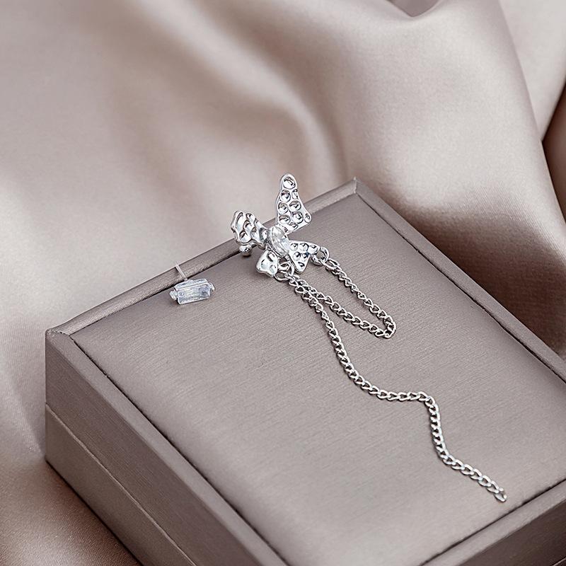 Irregular Liquid Metal Butterfly Flash Diamond Earrings, Asymmetrical Long Cold Wind Lava Water Drop Earrings