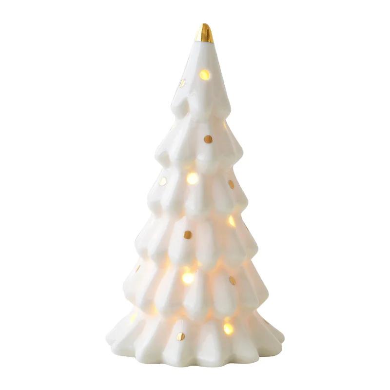 Ceramic luminous mini Christmas tree small desktop home ornaments Christmas gifts small scene layout props