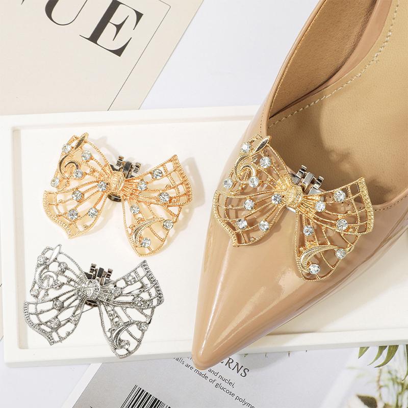 1Pc Shiny Hollow Rhinestone Bow Shoe Buckle Fashion Bowknot Shoes Decoration Shoe Clip Wedding Bride Shoes Accessories
