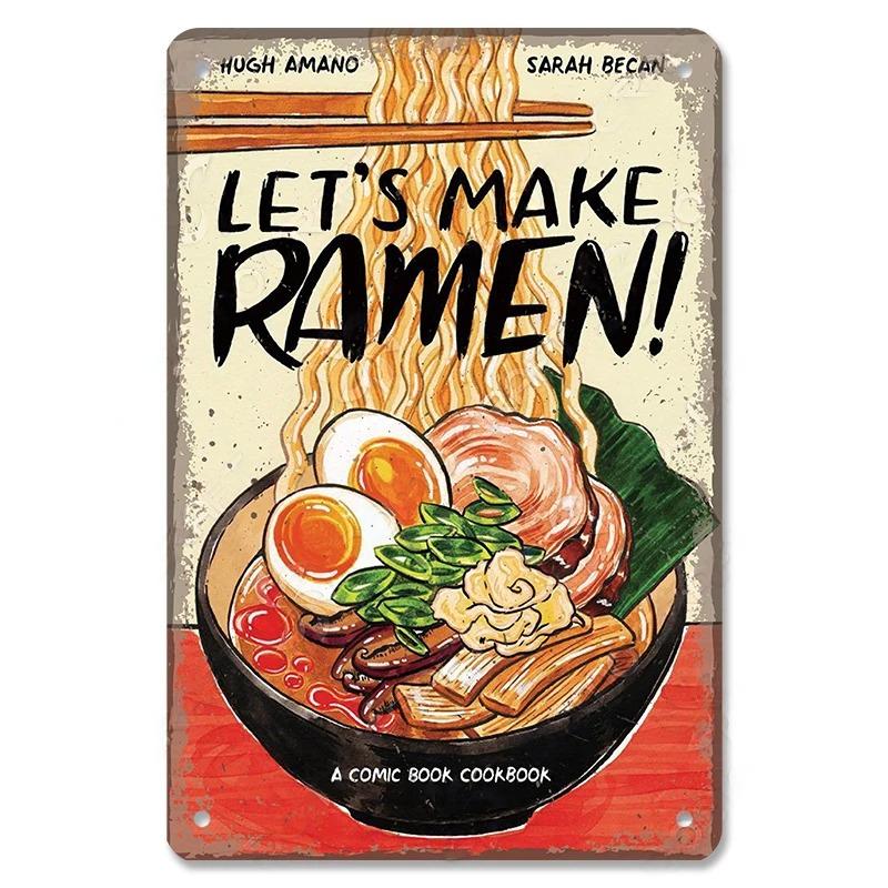 Metal Tin Signs Japanese Foods Vintage Posters Decor Plaque Ramen Beer Metal Plates Wall Decor for Bar Kitchen Restaurant