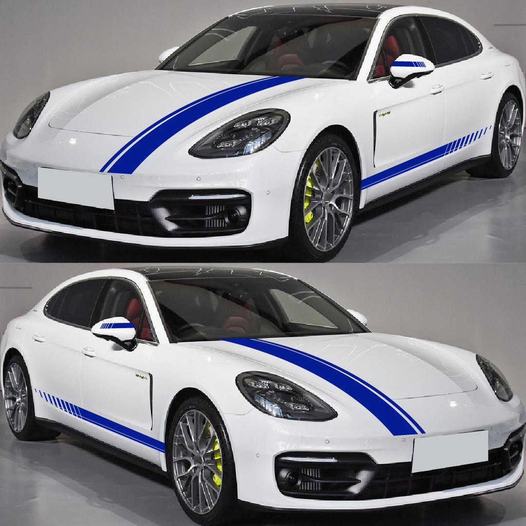 5pcs Racing Stripe Vinyl Decal Kit- Waterproof Car Hood& Body Stickers with Mirror Decals(Glossy Finish)