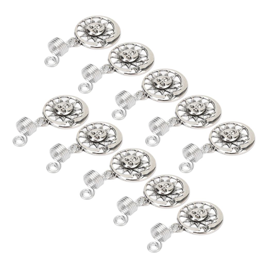 10pcs Metal Hair Beard Jewelry Moon Alloy Sun Pendant Dreadlocks Hair Braiding Decorative Accessories
