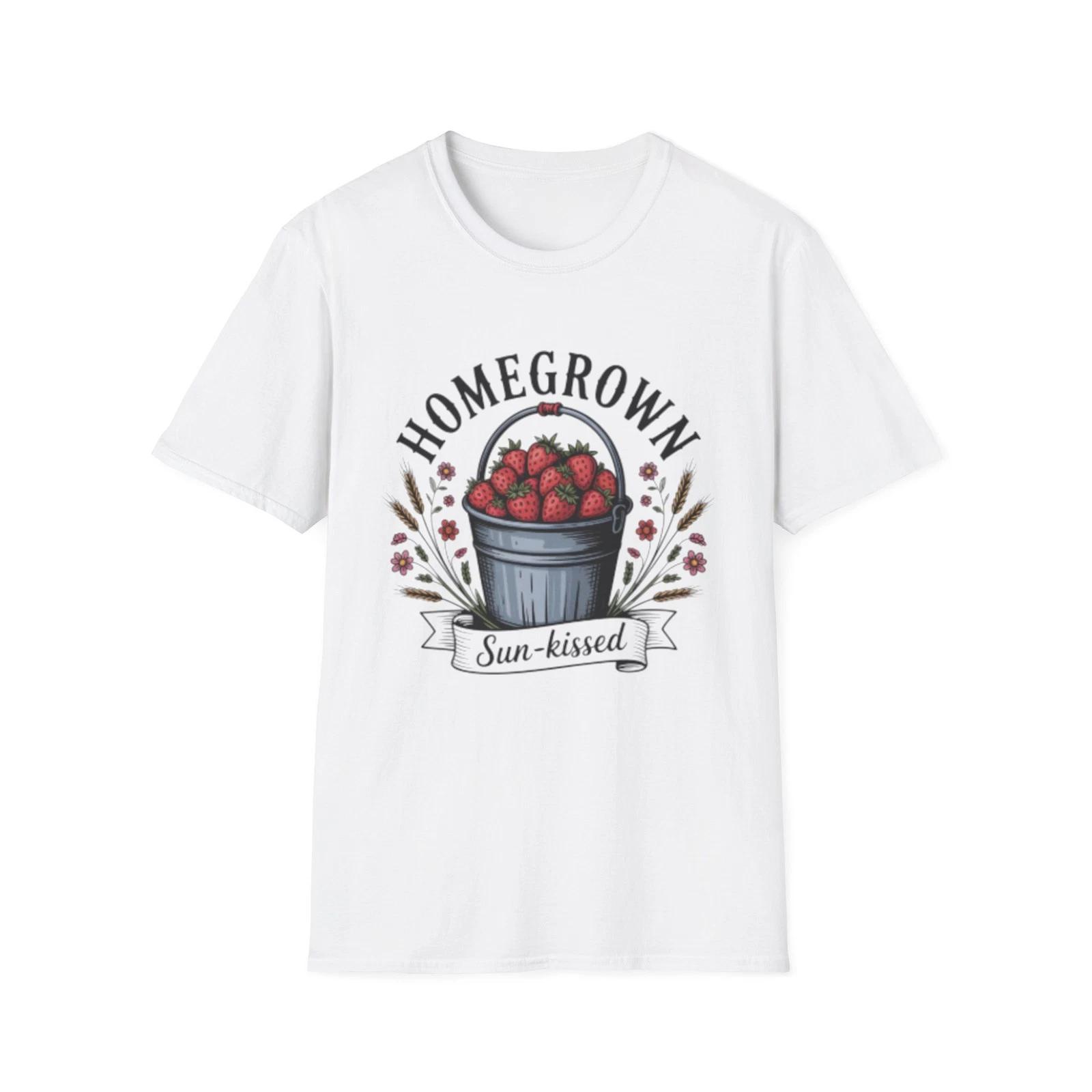 -Homegrown Strawberries T-Shirt | Bucket of Strawberries, Sun-Kissed L