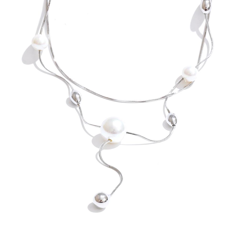 

Yhpup New Arrivals Imitation Pearls Beads Layered Chain Necklace Pendant Stainless Steel Stylish Chic Handmade Jewelry Wholesale