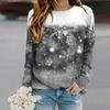 Tops For Women Beautiful Snowflakes Print Round Neck Long Sleeve T-shirt Fall Casual Slim Pullover Women's Long Sleeve Top