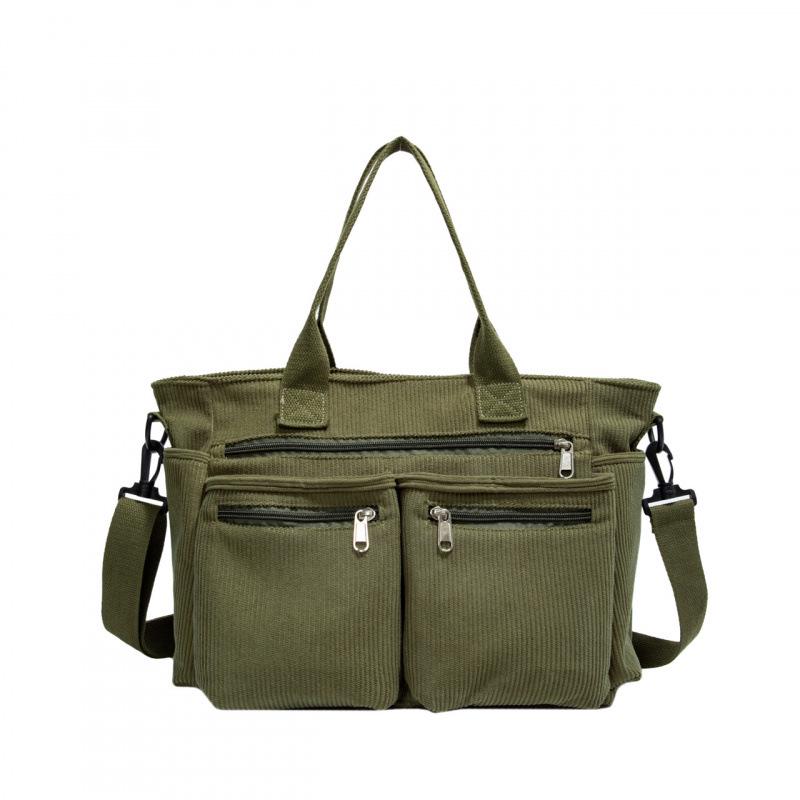 2026 Women's Large Capacity Corduroy Tote: Korean Style Multi-Pocket Handbag & Versatile Crossbody Bag