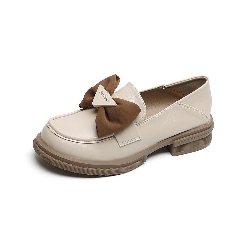 2023 Women's Retro Bow Loafers: Thick Sole & Heels, Soft Spring/Autumn Leather, British Style
